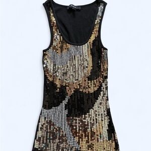 Vintage Y2K Express Gold & Black Sequin Tank Top